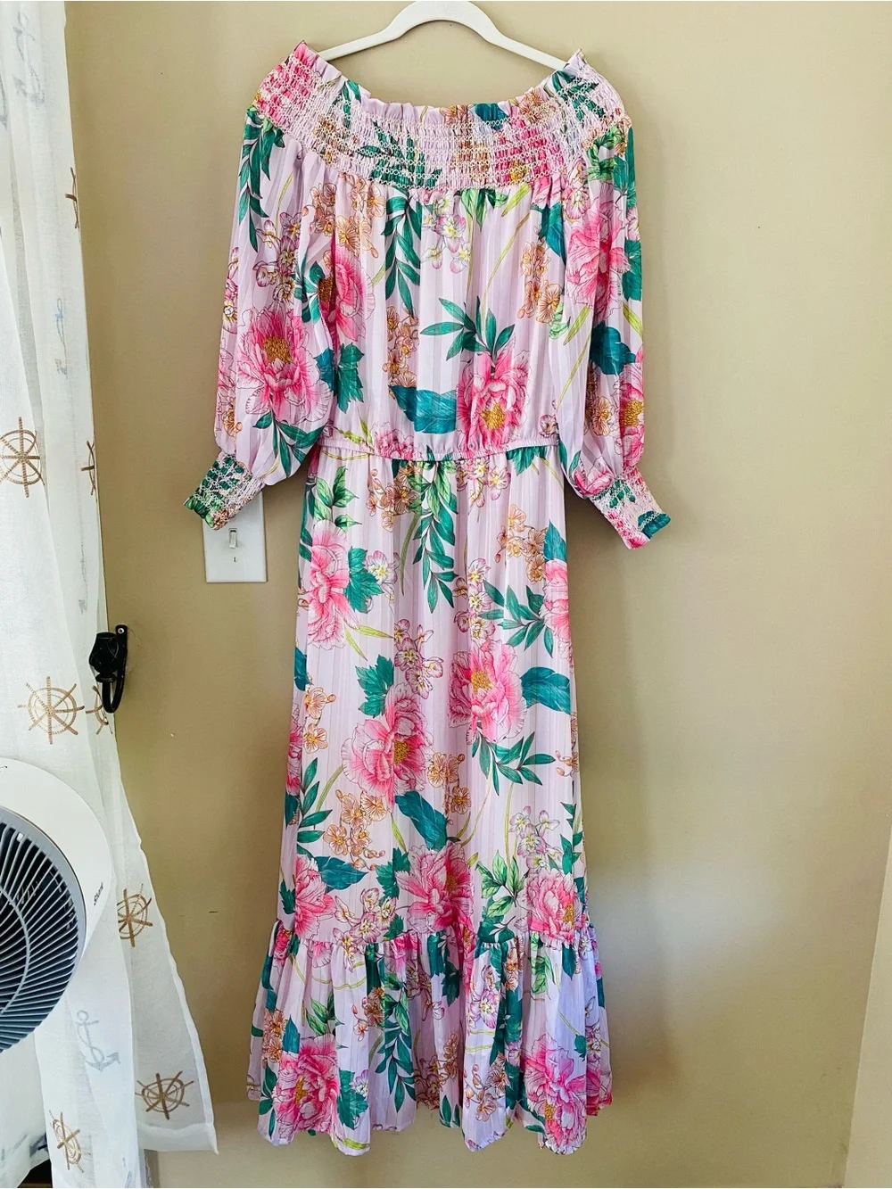 Boston Proper NWT Floral Blooms Pink Floral Off-Shoulder Maxi Dress Size Small - Picture 6 of 11
